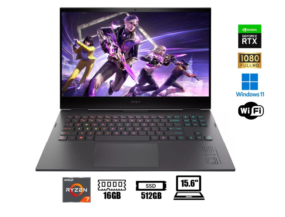 LAPTOP HP OMEN 16-N0023 GAMING RYZEN 7 6800H, 16.1" 1920X1080, SSD 512GB, RAM 16GB, RTX 3060 6GB, 144HZ, IPS, WIN11 MICA SILVER RGB (6A8H3UA#ABA)