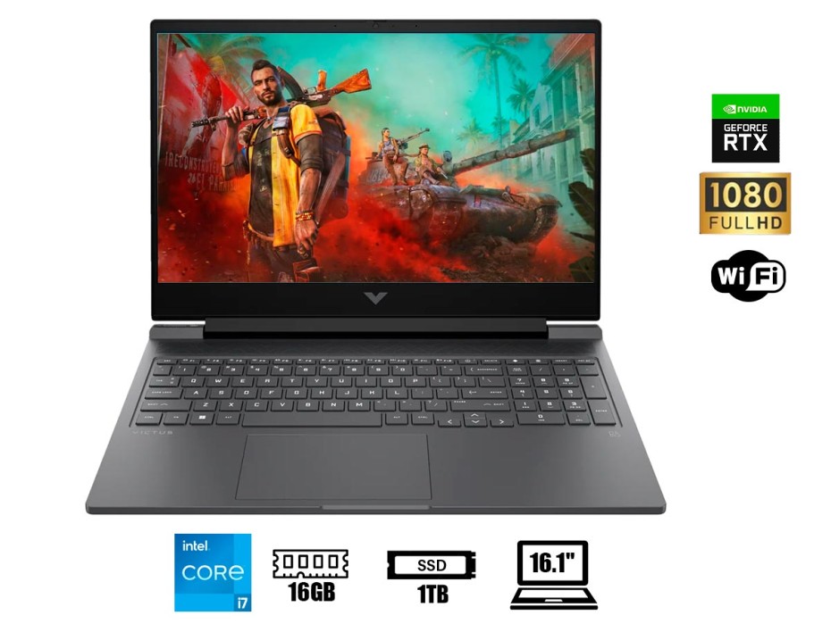 LAPTOP HP VICTUS 16T-R000 CORE I7-13700H, 16.1" FHD, SSD 1TB, RAM 16GB, RTX 4070 8GB,144HZ,  BLACK BACKLIT KEYBOAR, WIN11 (VICTUSI7/16GB/1TB)