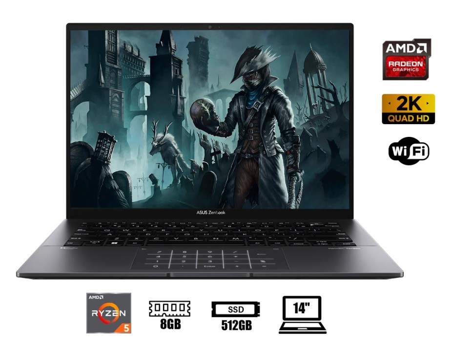 LAPTOP ASUS ZENBOOK 14 OLED UM3402YA-KM466W, RYZEN 5- 7530U, SSD 521GB, RAM 8GB DDR4, WINDOWS 11 HOME (90NB0W95-M00SV0)