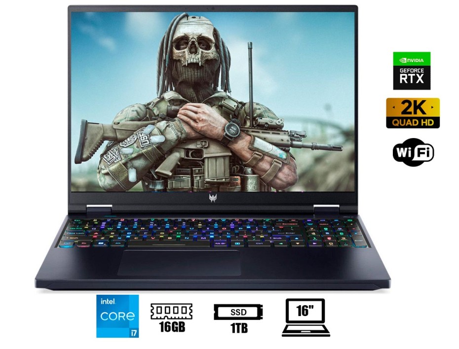 LAPTOP ACER PREDATOR HELIOS 16 PH16-71-72YG GAMING CORE I7-13700HX, 16" WQXGA 2560X1600, SSD 1TB, RAM 16GB, RTX 4070 8GB, 240HZ, WIN11 (NH.QJRAA.001)