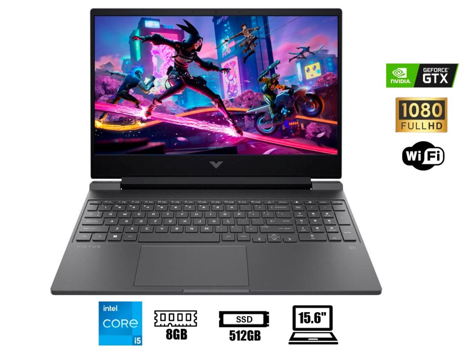 LAPTOP HP VICTUS 15-FA0031 GAMING CORE I5-12450H, 15.6" 1920X1080, SSD 512GB, RAM 8GB, GTX 1650 4GB, 144HZ, WIN11, MICA SILVER (68U87UA#ABA)