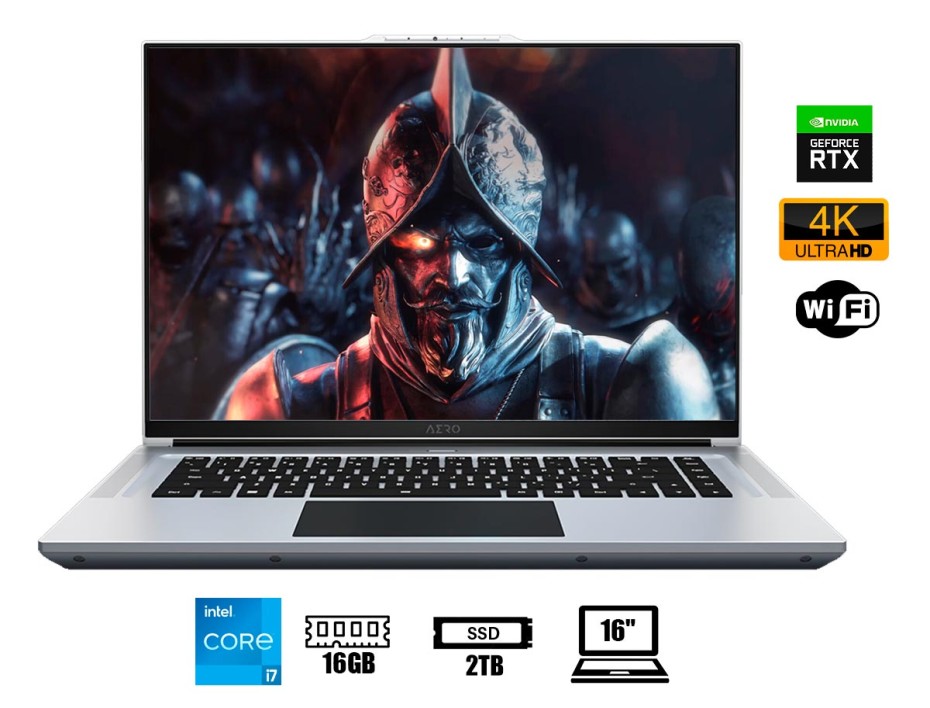 LAPTOP GIGABYTE AERO 16 CORE I7 12700H, 16 UHD+OLED, SSD 1TB+1TB(2), RAM 16GB, RTX 3070TI 8GB, WIN11 PRO, ESPAÑOL (XE5-73LA938HP)
