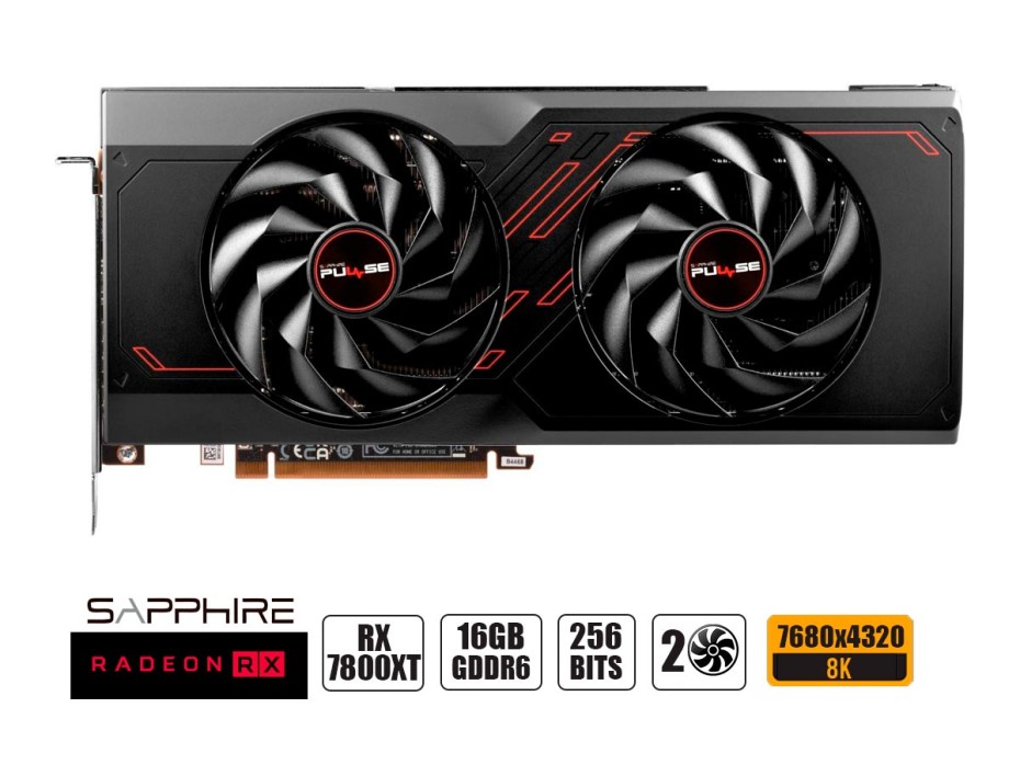 TARJETA DE VIDEO SAPPHIRE RX 7800 XT PULSE 16GB GDDR6 (11330-02-20G) RADEON 256 BITS | 2 VENTILADORES