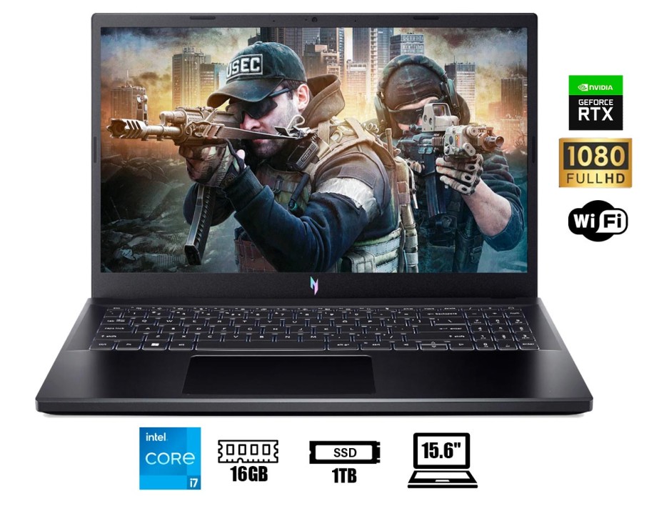 LAPTOP ACER NITRO 5 ANV15-51-75HE GAMING CORE I7-13620H, 15.6" FHD, SSD 1TB, RAM 16GB, RTX 4050 6GB, 144HZ, WIN11, BLACK, 13GEN. (NH.QN8AA.002)