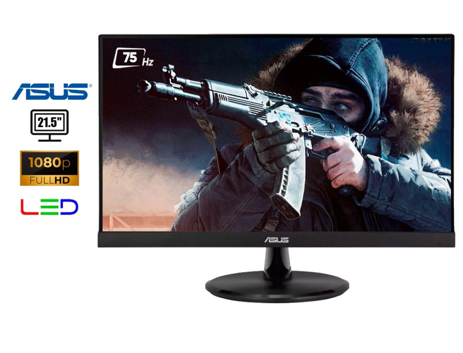 MONITOR ASUS 21.5 PULGADAS, LCD PLANO, PUERTO HDMI DVI D-SUB, 5MS, 75HZ, RESOLUCION 1920X1080 (VP227HE)