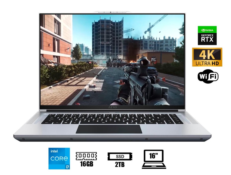 LAPTOP GIGABYTE AERO GAMING CORE I7-12700H, 16" 4K/UHD+ AMOLED, SSD 2TB, RAM 16GB, RTX 3070 TI 8GB, WIN11 BLACK BACKLIT (XE4-73US918HP)