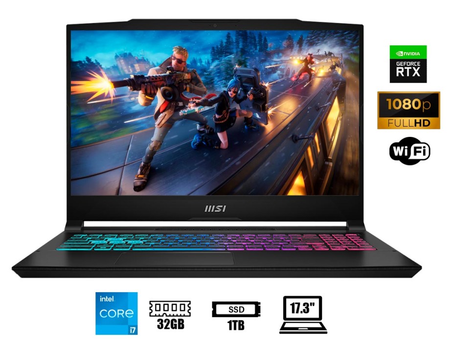 LAPTOP MSI KATANA 17 B13VGK GAMING CORE I7-13620H, 17.3" FHD, SSD 1TB, RAM 32GB, RTX 4070 8GB, 144HZ, IPS, WIN11, BLACK RGB, 13GEN. (B13VGK-845US)