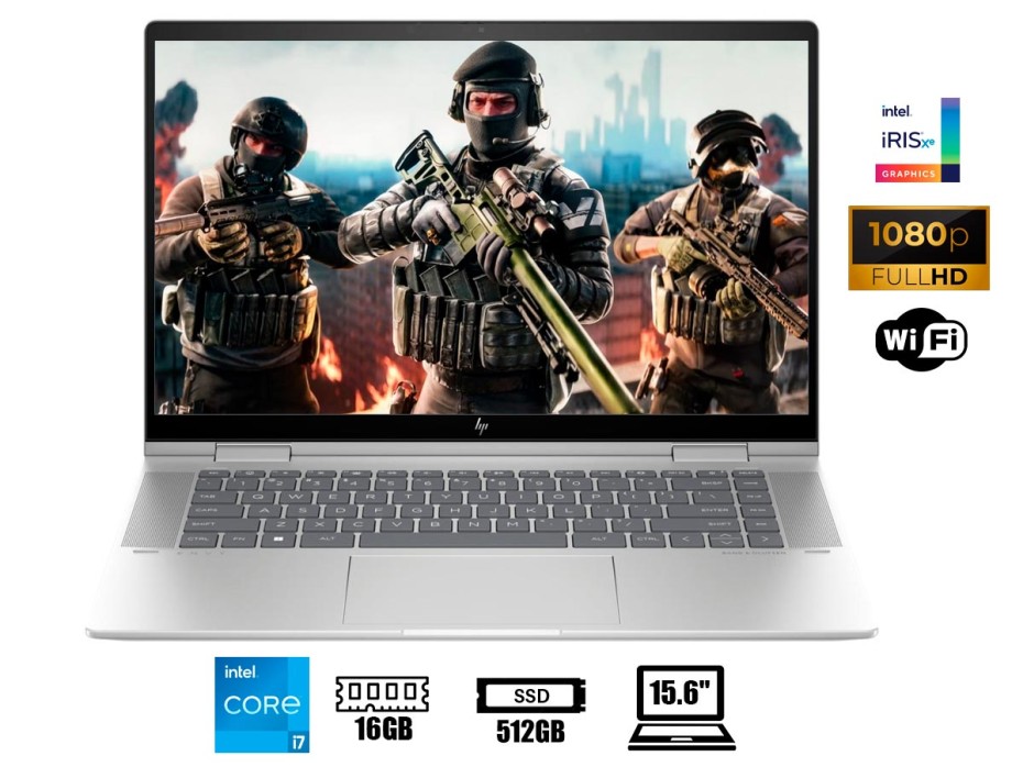 LAPTOP HP ENVY X360 15-FE0053 2-IN-1 CORE I7-1355U, 15.6" FHD, SSD 512GB, RAM 16GB, TOUCHSCREEN, WIN11 NATURAL SILVER BACKLIT (7H9Y3UA#ABA)
