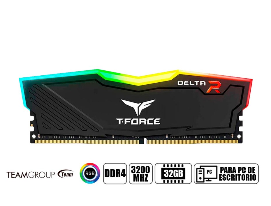 MEMORIA RAM | DDR4 | 32GB | 3200MHZ | TEAMGROUP T-FORCE DELTA RGB (TF3D432G3200HC16C01)