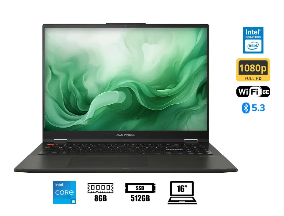 Laptop Asus Core I5-13535u Vivobook S16 Flip Tp3604va (tp3604va-ws51t) Pantalla 16" Wuxga Tactil, Ram 8gb, Ssd 512gb, Win Free, 13gen.