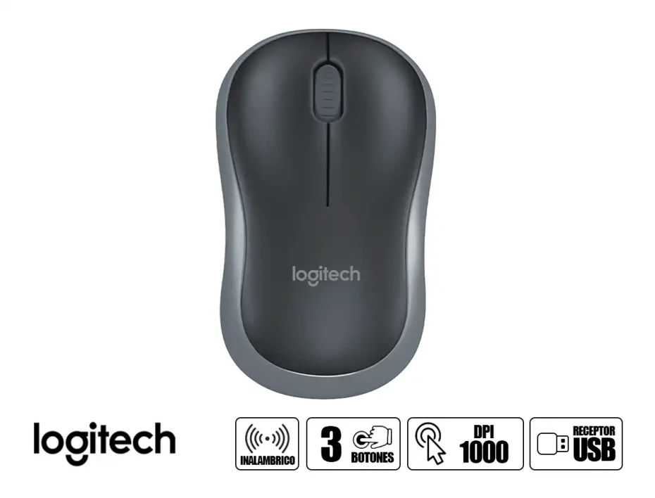 Mouse Inalambrico Logitech M185 (910-002225) Hasta 1000 Dpi, Receptor Usb, 3 Botones, Negro