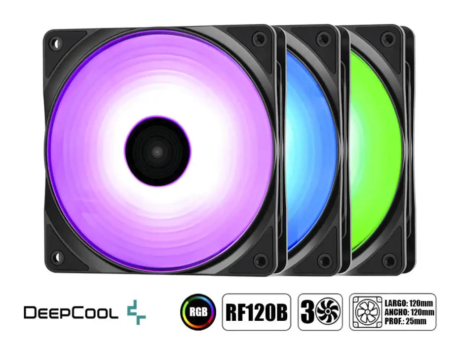 Cooler Para Case Deepcool Rf120 (dp-frgb-rf120-3c) Pack 3 En 1, 120mm, Led Rgb