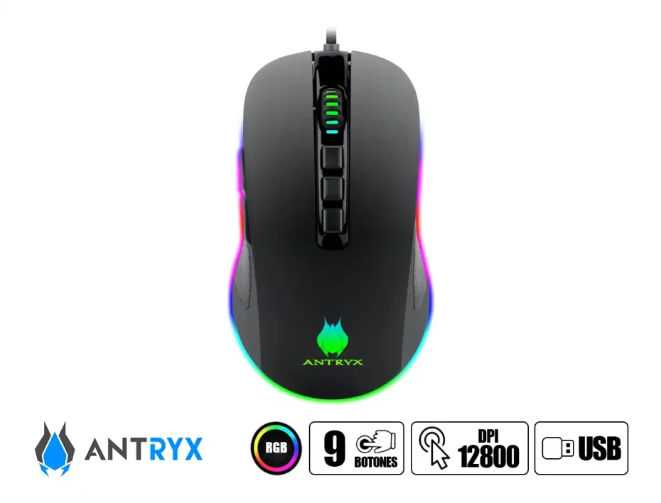 Mouse Antryx Kurtama Gaming (agm-6200k) Hasta 12.400dpi, 9 Botones, Rgb, Negro