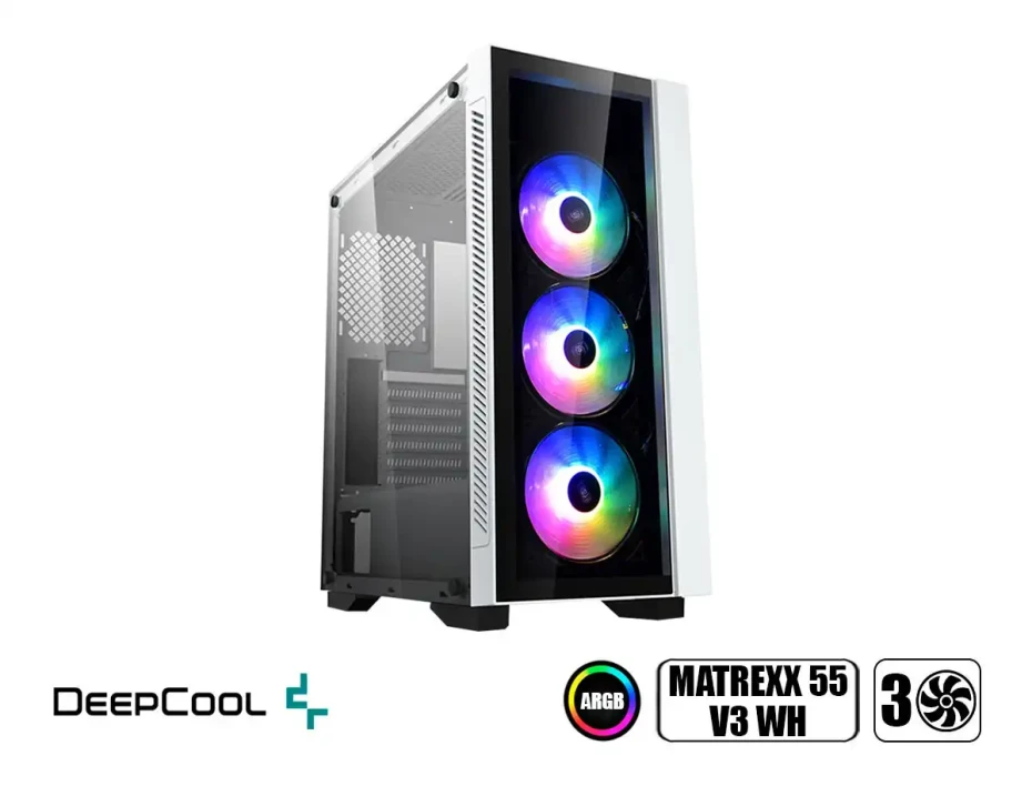 Case Deepcool Matrexx 55 V3 Wh 3f S/fuente (dp-atx-matrexx55v3-ar-wh-3f) Paneles De Vidrio, 3 Ventiladores, Led Argb, Blanco