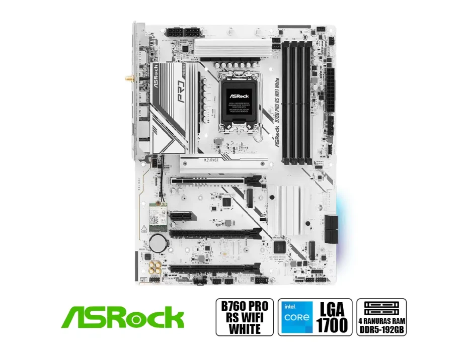 Placa Madre Asrock B760 Pro Rs Wifi White (90-mxbpu0-a0uayaz) Socket Lga 1700, Ram Ddr5 Buss 7200oc Mhz, 14va, 13va, 12va Gen, Rgb, Wifi