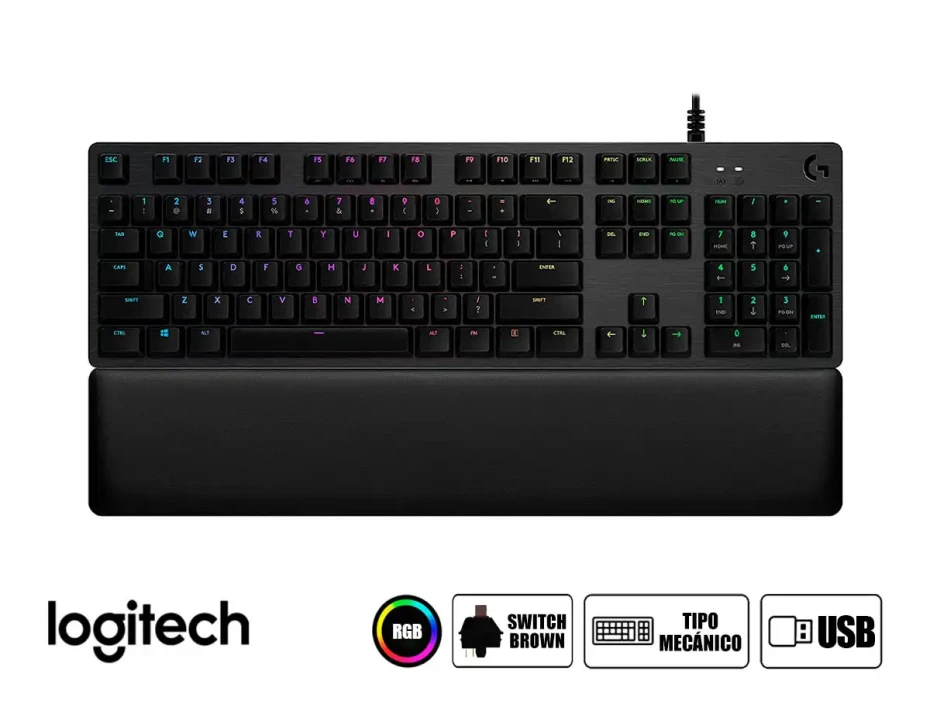Teclado Gamer Logitech G513 Carbon (920-009322) Mecanico, Switch Brown, Led Rgb, Negro