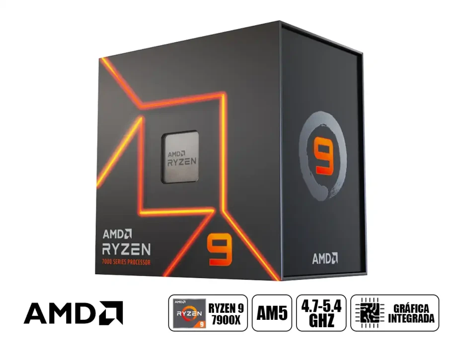 Procesador Amd Ryzen 9 7900x 4.7ghz Hasta 5.6 Ghz, 64mb (100-100000590box) Am5, 12 Nucleos, C/ Grafica Radeon