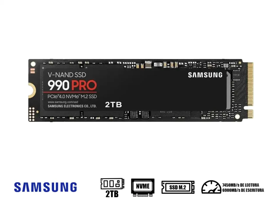 Unidad De Almacenamiento Ssd M.2 Pcie Samsung 2tb Nvme 990 Pro, 2280 (mz-v9p2t0b/am) 7450mb/s