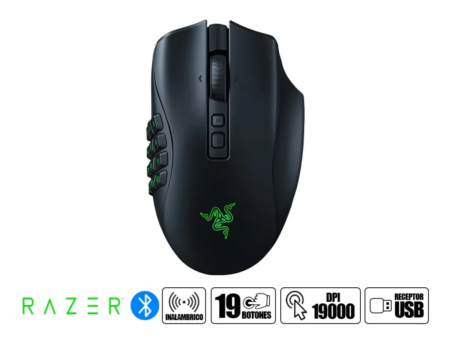 Mouse Inalambrico Razer Naga V2  Mmo Gaming, Sensor Hasta 19k Dpi, Con 16 Botones Programables, Conexion Usb, Color Negro (rz01-03600100-r3u1)