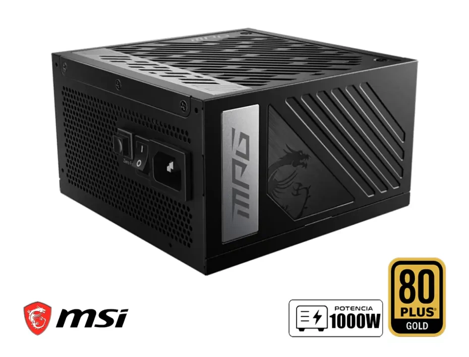 Fuente De Poder Msi 1000w Mpg A1000g (mpg A1000g Pcie5) Atx, 80 Plus Gold, Modular, Negro, Pcie 5