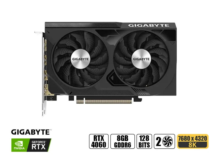 Tarjeta De Video Gigabyte Rtx 4060 8gb, Windforce 8gb Gddr6 (gv-n4060wf2-8gd G1) Geforce Nvidia 128 Bits, 2 Ventiladores