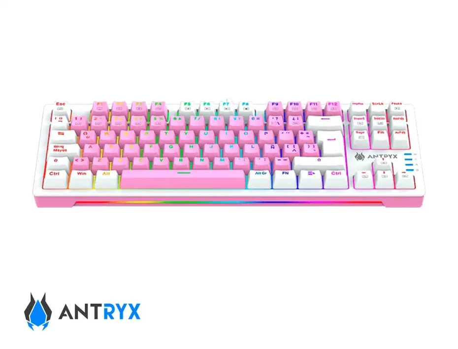 Teclado Gamer Antryx Chrome Storm Mk840 Pink (amk-cs840pbl-sp) Mecanico, Switch Blue, Rosado