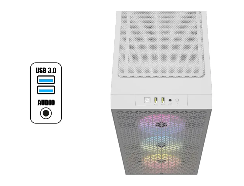 Case Corsair 3000d Rgb Airflow S/fuente (cc-9011256-ww) Panel De Vidrio, 3 Ventiladores, Led Rgb, Blanco