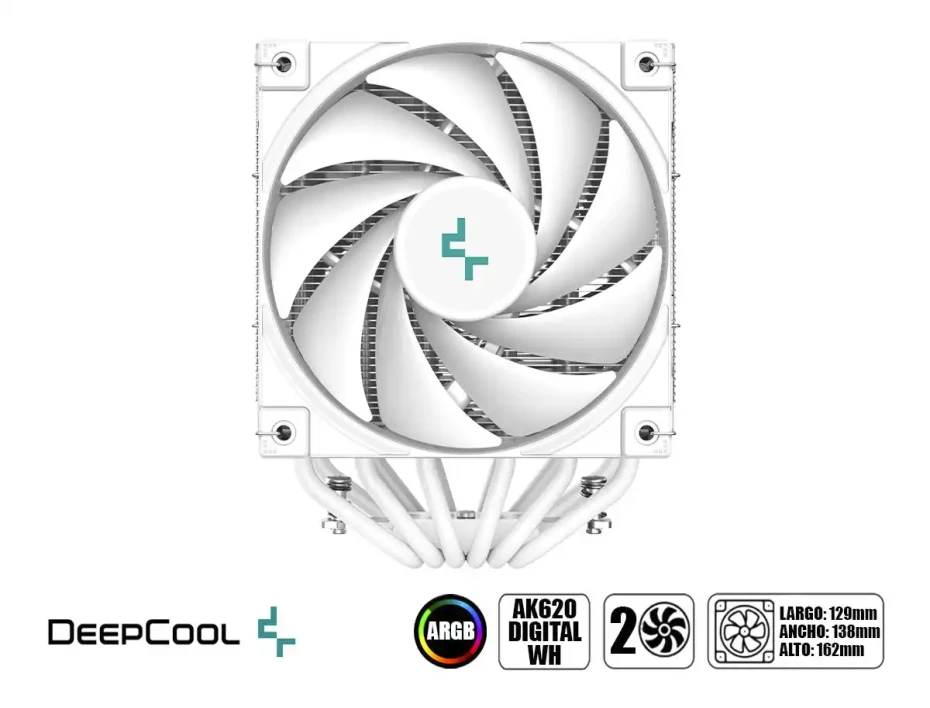 Cooler Para Procesador Deepcool Ak620 Digital Wh (r-ak620-whadmn-g) 2 Ventiladores, 120mm, Led Argb, Blanco