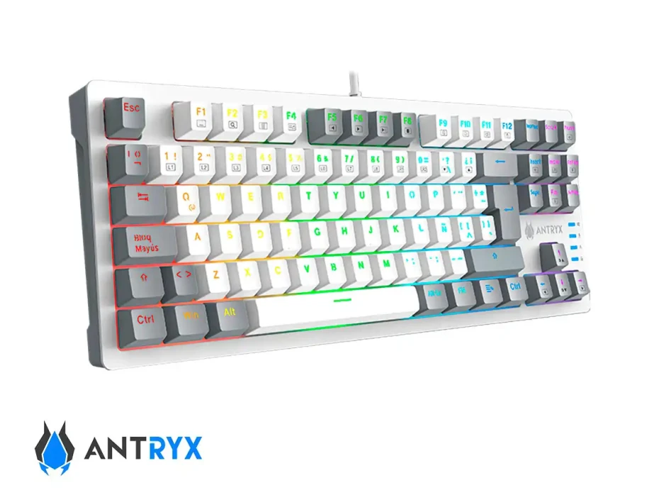 Teclado Gamer Antryx Mk-840l White (amk-cs840lwgbl-sp) Mecanico, Switch Blue, Led Rgb, Blanco Y Negro