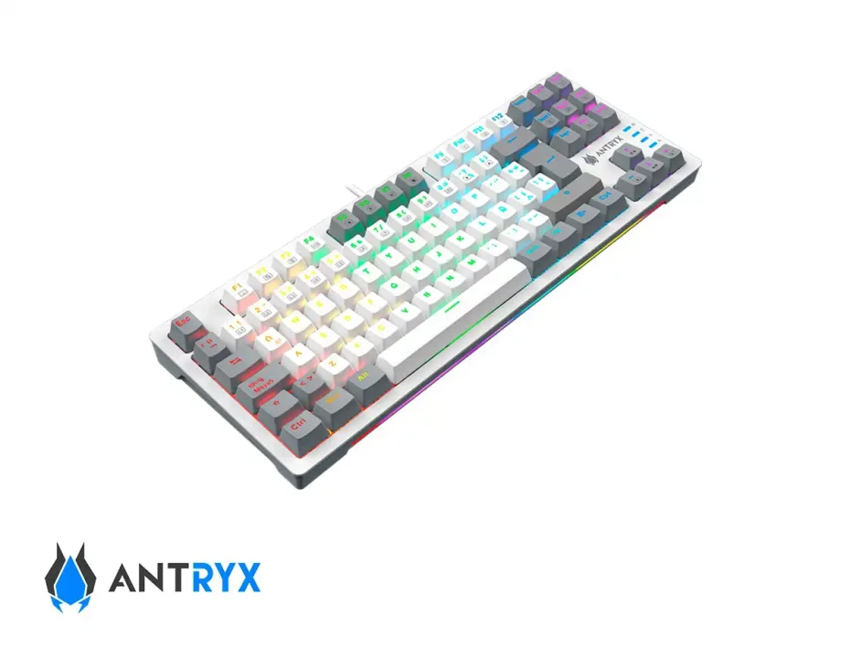 Teclado Gamer Antryx Mk-840l White (amk-cs840lwgbl-sp) Mecanico, Switch Blue, Led Rgb, Blanco Y Negro