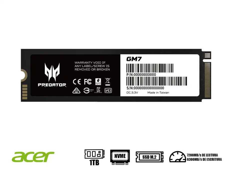Unidad De Almacenamiento Ssd M.2 Pcie Predator 1tb Nvme Gm7, 2280 (bl.9bwwr.118) 7200mb/s