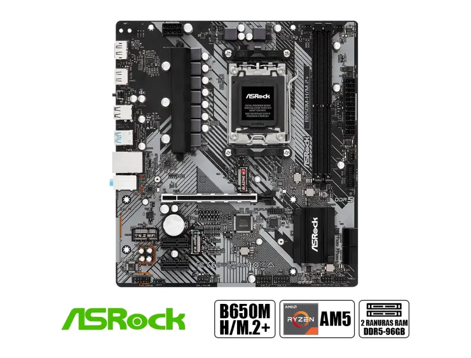 Placa Madre Asrock B650m-h/m.2+ (90-mxb650m-h/m.2+) Socket Am5, Ram Ddr5 Buss 6400oc Mt/s