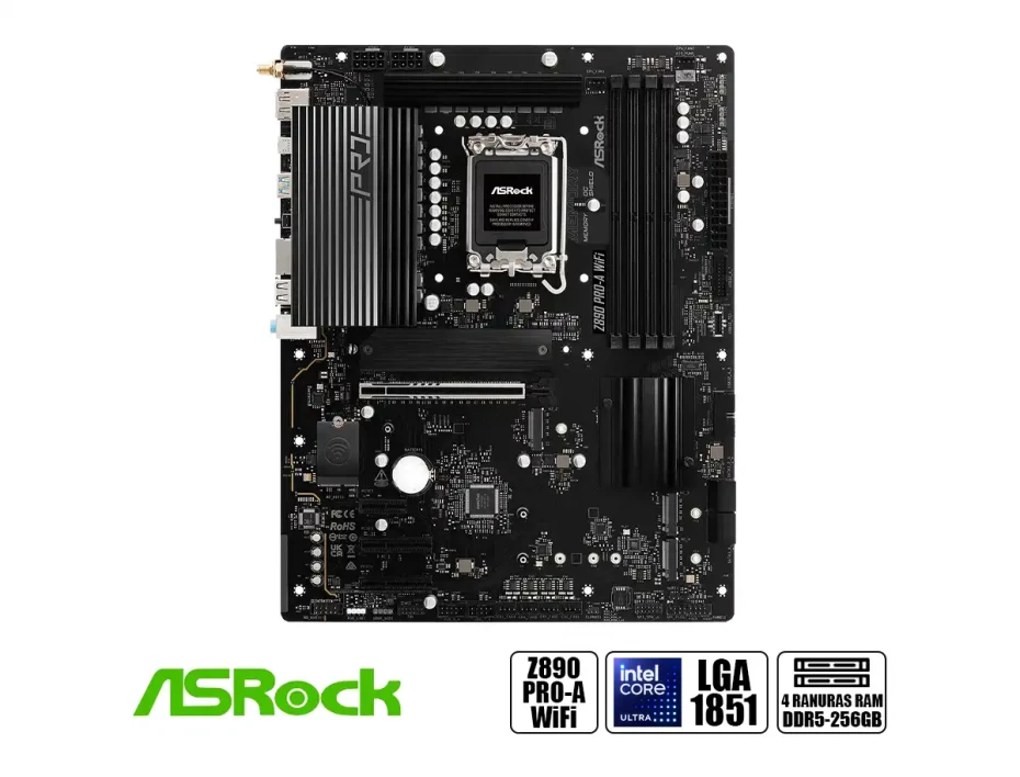 Placa Madre Asrock Z890 Pro-a Wifi (90-mxbp60-a0uayz) Socket Lga 1851, Ram Ddr5 Buss 9066oc Mt/s, Core Ultra, Gen 15, Wifi 6e