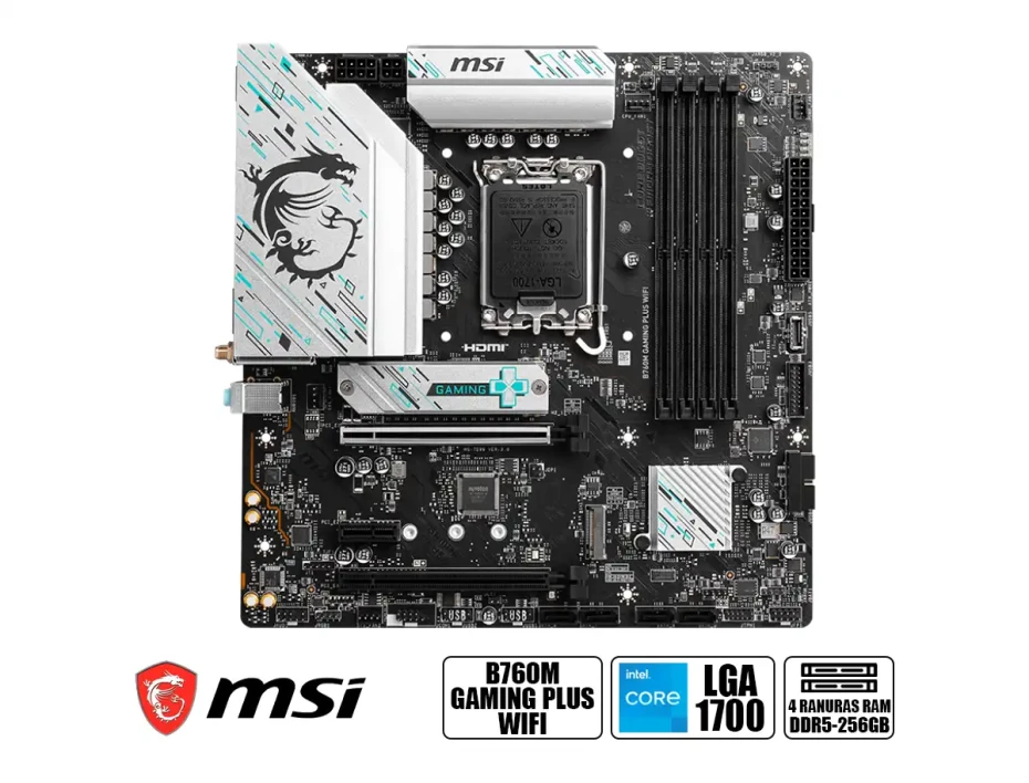 Placa Madre Msi B760m Gaming Plus Wifi (911b760m-gaming-plus-wifi ) Socket Lga 1700, Memoria Ddr5 Buss 6800oc Mhz, 14va, 13va, 12va Gen