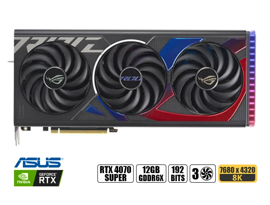 Tarjeta De Video Asus Rtx 4070 Super Rog Strix Gaming Oc 12gb Gddr6x (12g As Rtx4070 Super Strix) Geforce Nvidia 192 Bits, 3 Ventiladores