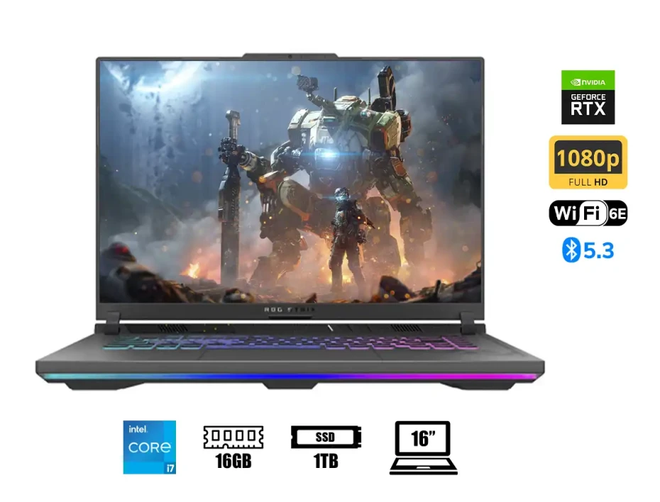 Laptop Asus Core I7-13650hx Rog Strix G16 Gaming (g614jv-as74) Pantalla 16" Fhd, Ram 16 Gb, Ssd 1tb, Rtx 4060 8gb, Win11, Eclipse Gray, 13gen.