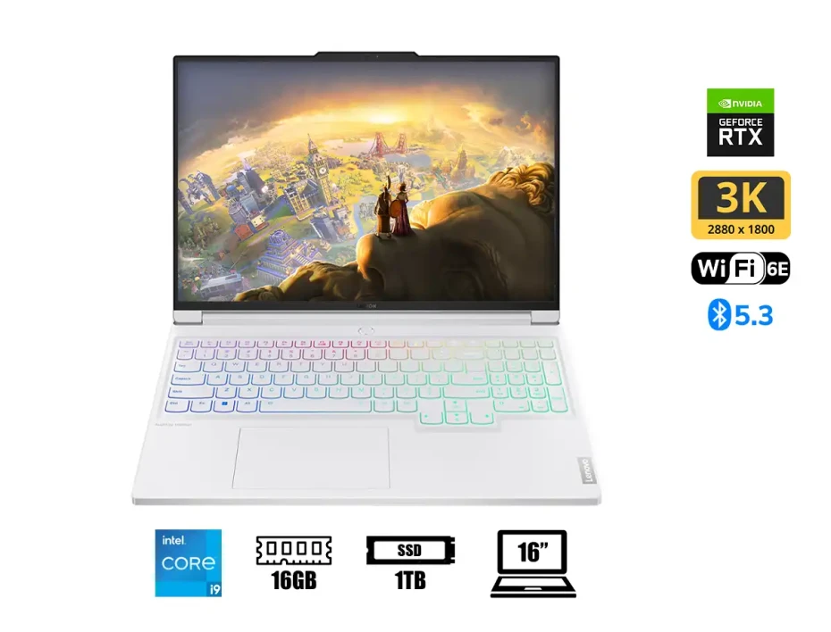 Laptop Lenovo Core I9-14900hx Legion 7i G9 Gaming (83fd008fus) 16" 3.2k (3200x2000), Ram 16gb, Ssd 1tb, Rtx 4060 8gb, Win11, Es, 14gen. Blanco