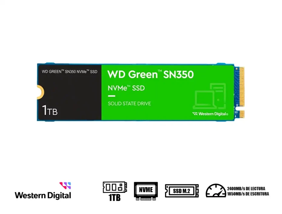 Unidad De Almacenamiento Ssd M.2 Pcie Western Digital 1tb Nvme Sn350, 2280 (wds100t2g0c) 2400mb/s