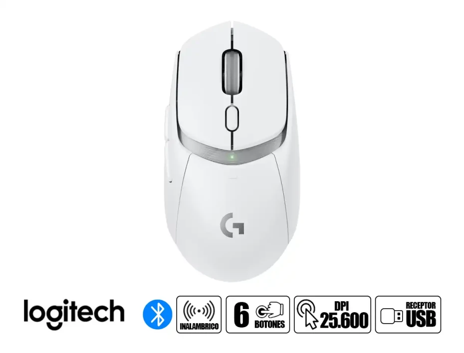 Mouse Inalambrico Logitech G309 Lightspeed Gaming (910-007205) Hasta 25.600 Dpi, Receptor Usb, Bt, Blanco