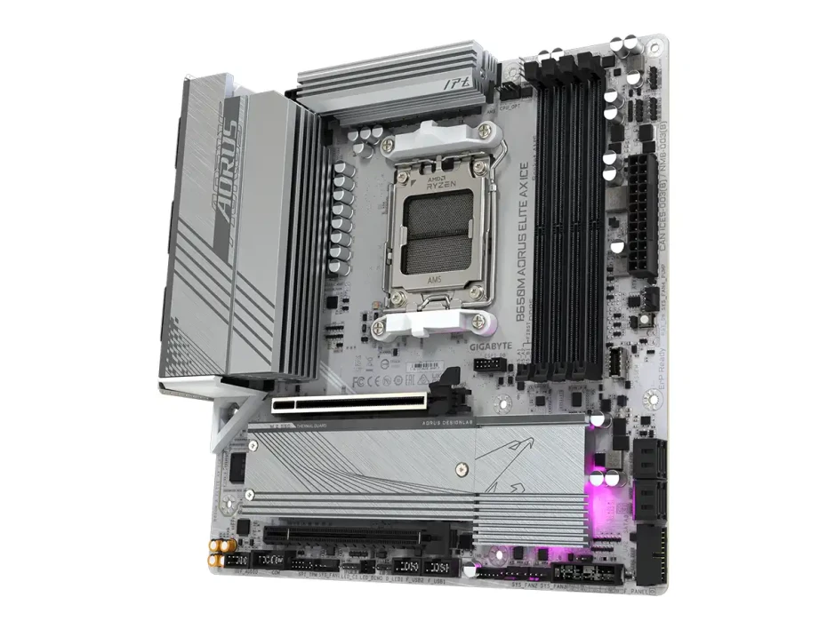 Placa Madre Gigabyte B650m Aorus Elite Ax Ice (b650m-a-elite-ax-ice) Socket Am5, Ram Ddr5 Buss 8000oc Mt/s, Wifi 6e