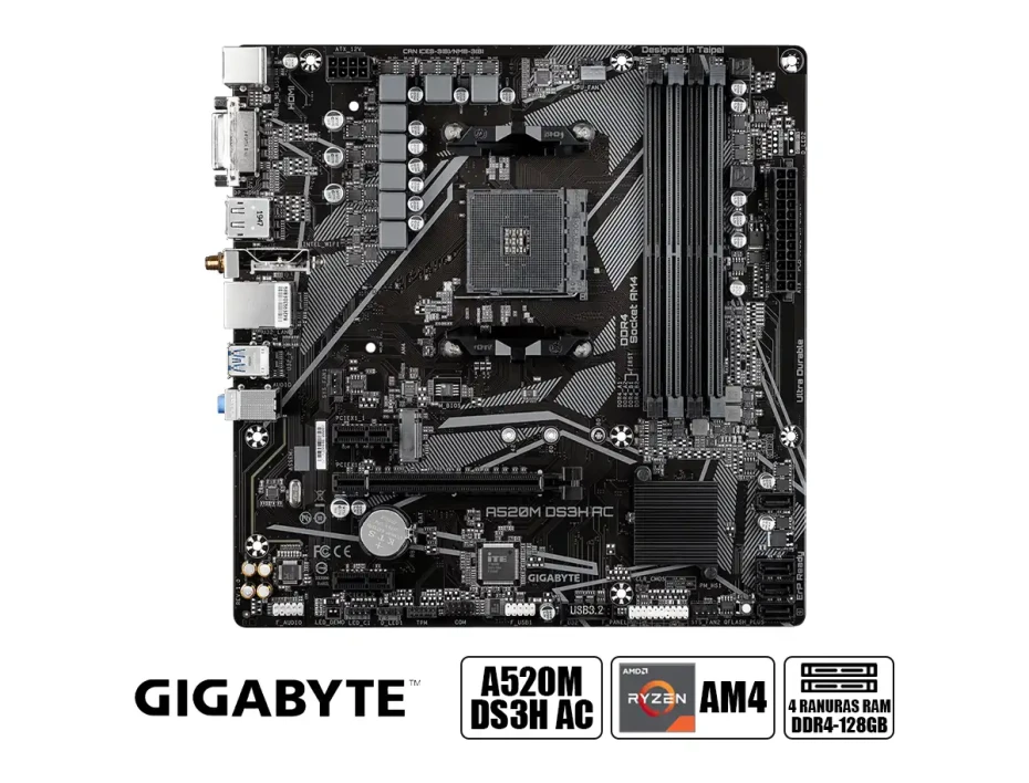 Placa Madre Gigabyte A520m Ds3h Ac (a520m Ds3h Ac) Socket Am4, Ram Ddr4 Buss 4733oc Mhz, Wifi