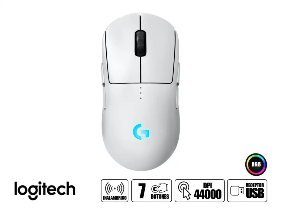 Mouse Inalambrico Logitech G Pro 2 Ligthspeed Gaming (910-007290) Hasta 44.000 Dpi, 7 Botones Programables, Receptor Usb, Blanco