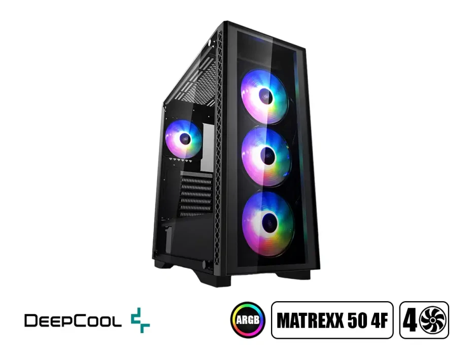 Case Deepcool Matrexx 50 4f S/fuente (dp-atx-matrexx50-ar-4f-ne) Panel De Vidrio, 4 Ventiladores, Led Rgb, Negro