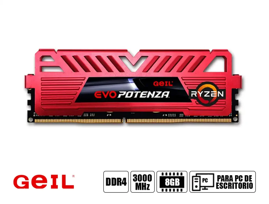 Memoria Ram Geil Ddr4 8gb Evo Potenza (gapr48gb3000c16asc) 3000 Mhz, Rojo