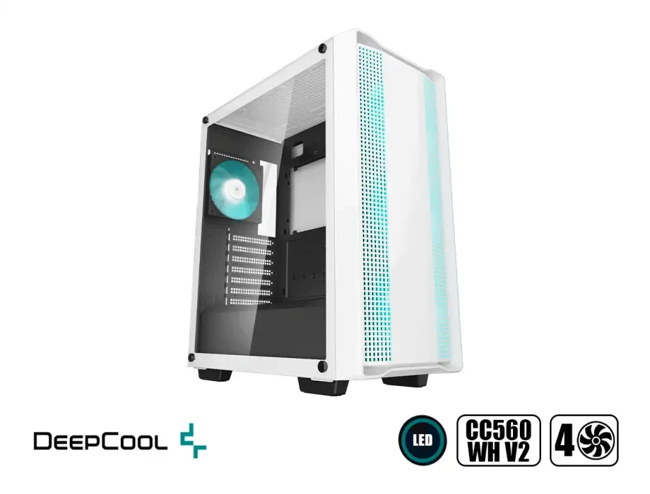 Case Deepcool Gaming Cc560 Wh V2 S/fuente (r-cc560-whgaa4-g-2 ) Panel De Vidrio, 4 Ventiladores, Led, Blanco