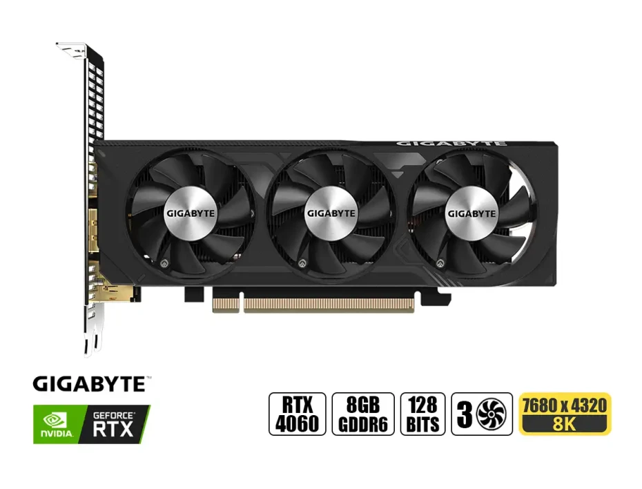 Tarjeta De Video Gigabyte Rtx 4060 Low Profile Oc 8gb Gddr6 (gv-n4060oc-8gl) Geforce Nvidia 128 Bits, 3 Ventiladores