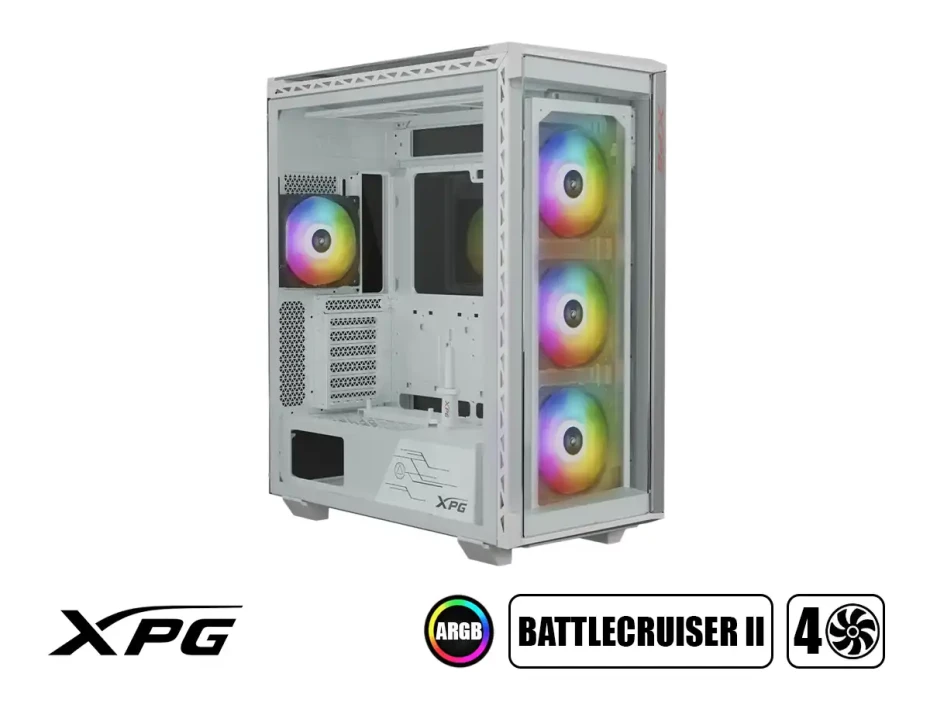 Case Xpg Battlecruiser Ii S/fuente (battlecruiseriist-whcww) Paneles De Vidrio, 4 Ventiladores, Led Argb, Blanco
