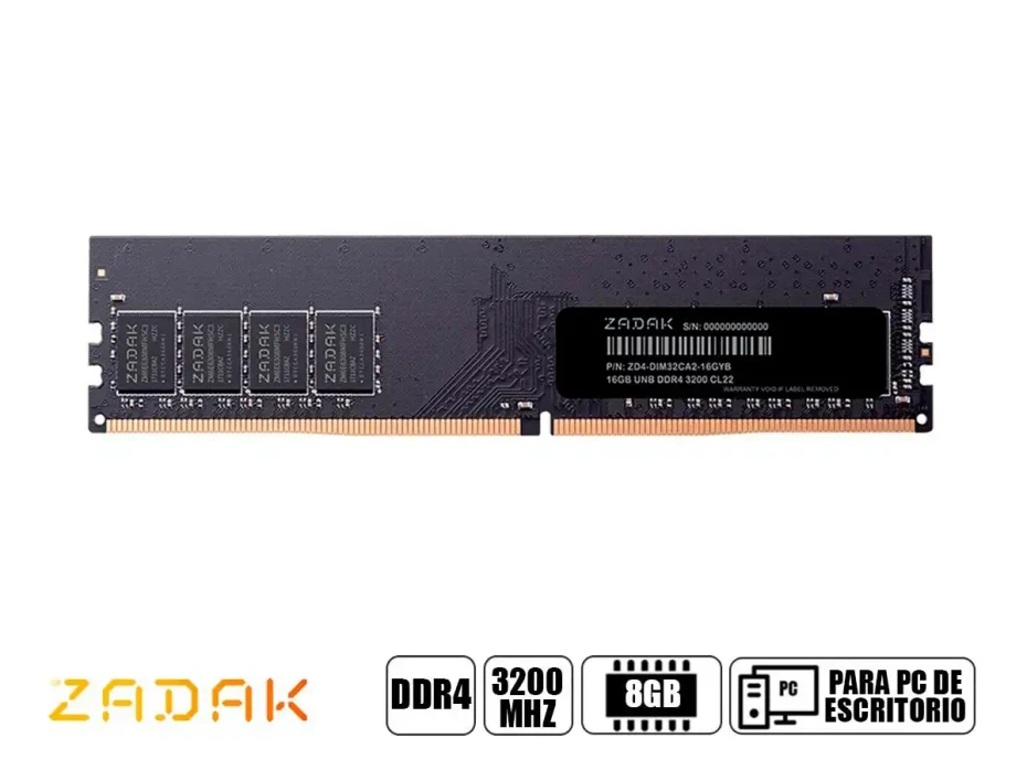 Memoria Ram Zadak Ddr4 8gb Basic (zd4-dim32ca2-08gyb1) 3200 Mhz, Negro