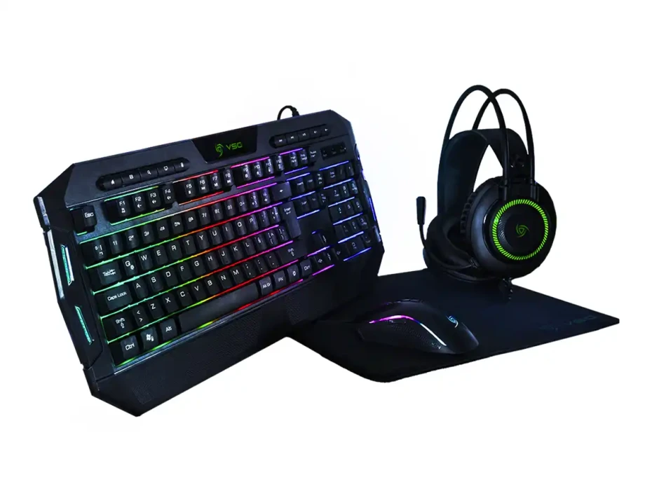 Combo 4 En Uno Vsg Gaming Super Crux Bundle (vg-kmh677) Teclado Led, Mouse Led, Auricular, Pad Mouse, Negro