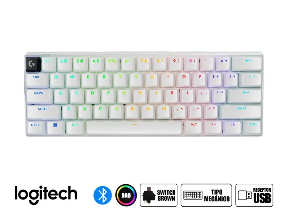 Teclado Gamer Inalambrico Logitech G Pro X 60 (920-011921) Mecanico, Switch Brown, Led Rgb, Blanco